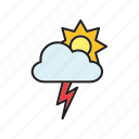 forecast, meteorology, weather, cloud, lightning, storm, sun 