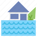 deluge, flood, house, river, water
