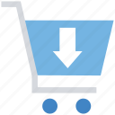 cart, commerce, down arrow, online, shopping, shopping cart, web