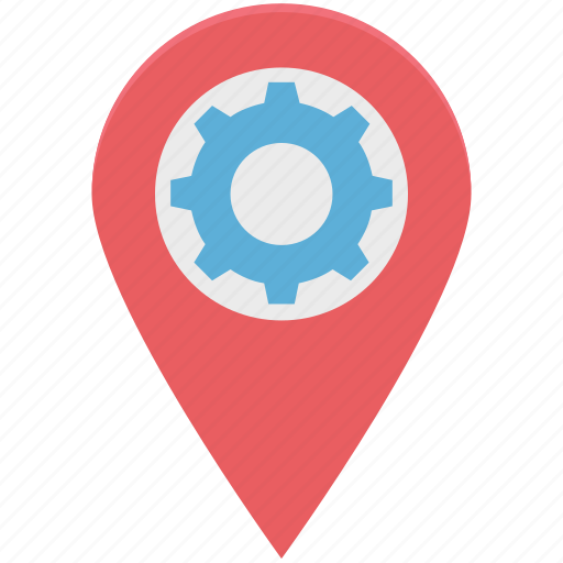 Cog, gps, location pin, location setting, map setting icon - Download on Iconfinder