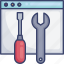browser, maintenance, options, screwdriver, webpage, website, wrench 