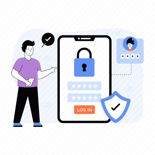 Safe login, secure login, mobile password, mobile protection, app security illustration - Download on Iconfinder