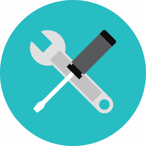 Hammer and wrench repair tools flat icon for apps Stock Vector