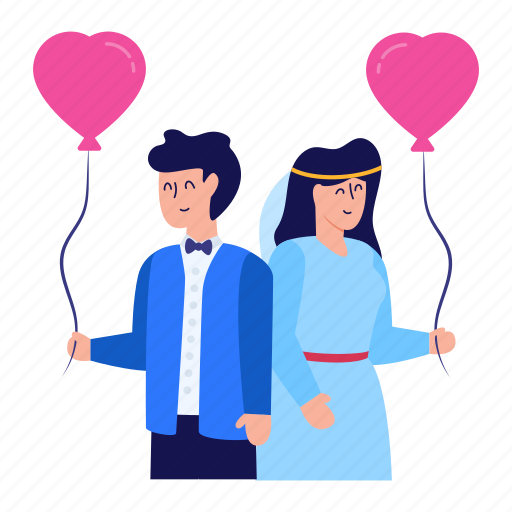 Love, wedding balloons, couple, marriage celebration, heart balloons, couple celebrating, valentine illustration - Download on Iconfinder