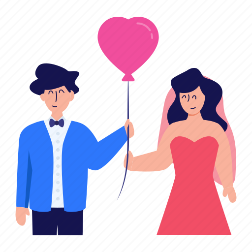 Couple, romance, valentine, heart balloon, marriage celebration, wedding balloon, couple celebrating illustration - Download on Iconfinder