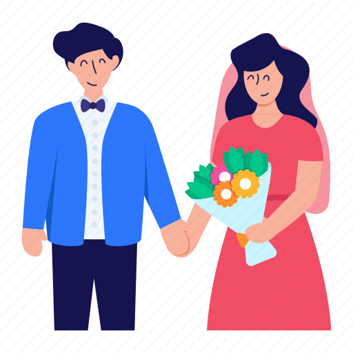 Newlywed, newly married, bride groom, spouse, couple illustration - Download on Iconfinder