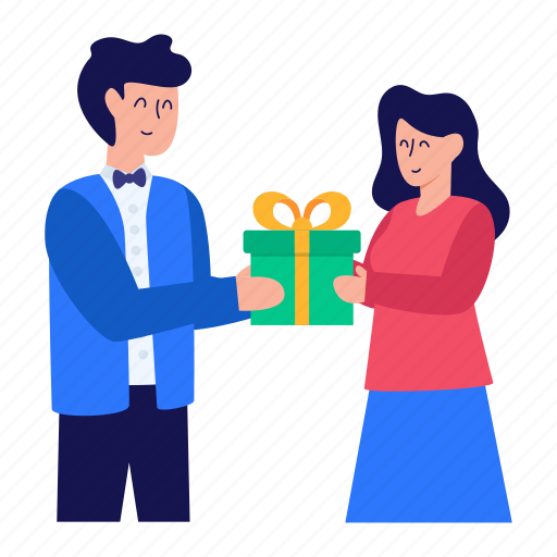 Husband giving gift, surprise, present, spouse, couple illustration - Download on Iconfinder