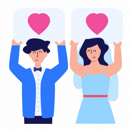 Wed couple placards, married couple placards, couple, spouse, lovely couple illustration - Download on Iconfinder