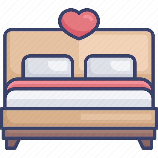 Bed, bedroom, furnishing, furniture, heart, honeymoon icon - Download on Iconfinder