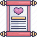 contract, heart, marriage, romance, scroll, union