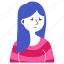 avatar, girl, long hair, people, sad, stripes shirt, woman 