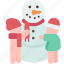 snowman, children, winter, snow, playing 
