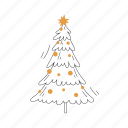 christmas, tree, evergreen, flat, icon, forest, winter, postcard