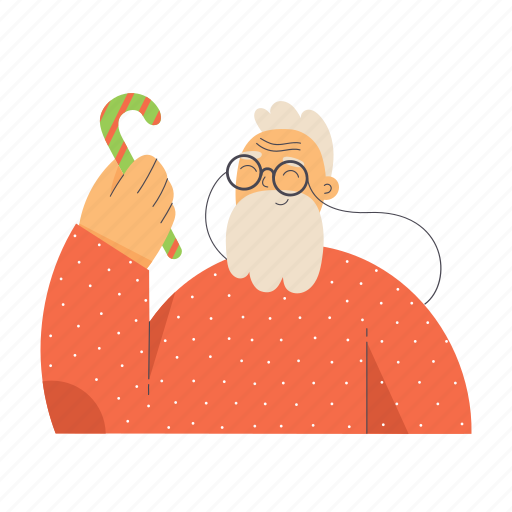 Elderly, man, candy cane, christmas, xmas, winter, holiday illustration - Download on Iconfinder