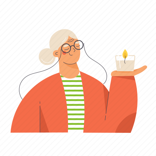 Lady, candle, elderly, woman, xmas, christmas, holiday illustration - Download on Iconfinder