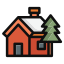 home, house, cabin, pine tree, wood house, winter 