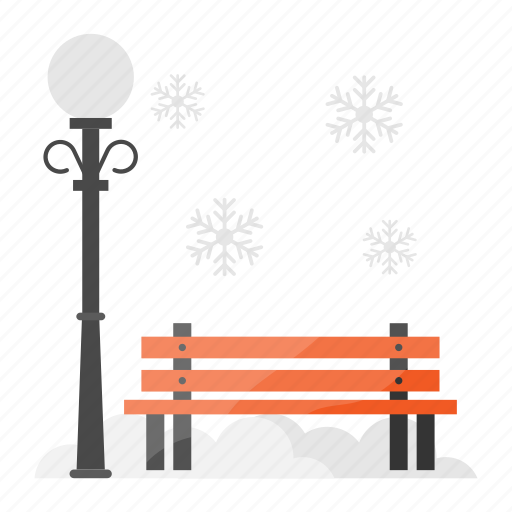 Winter, snow covered, park bench, street light, birch bench, christmas icon - Download on Iconfinder