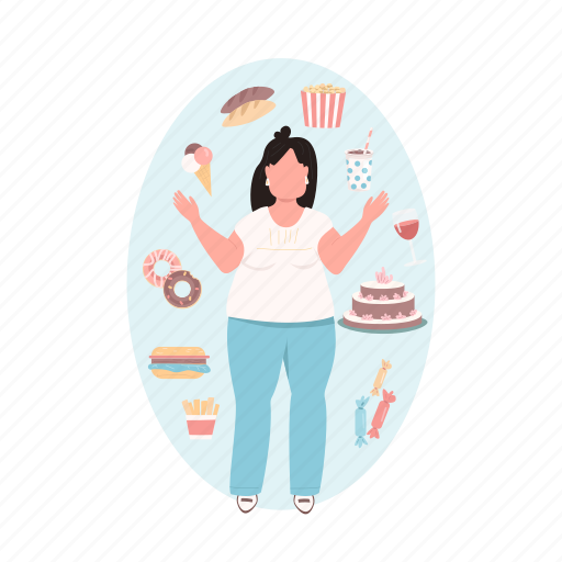 Woman, junk food, fat, chubby, overweight illustration - Download on Iconfinder
