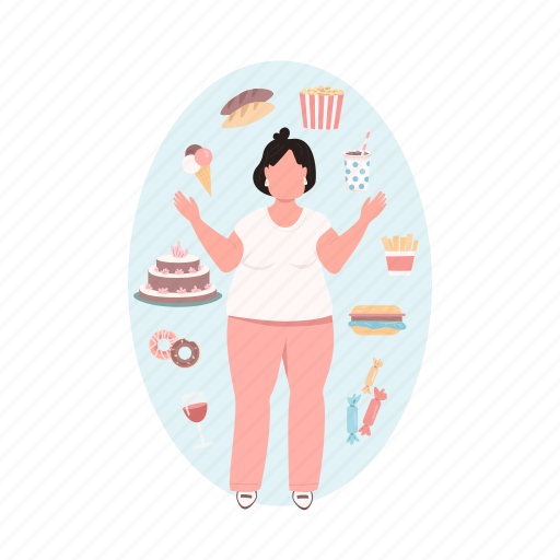 Woman, overweight, unhealthy, food, fastfood illustration - Download on Iconfinder