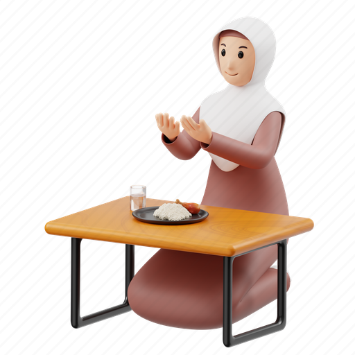Muslim, woman, breaking iftar, female, hijab, eat, ramadan 3D illustration - Download on Iconfinder