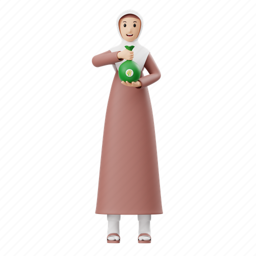 Muslim, woman, charity, zakat, donation, donate, hijab 3D illustration - Download on Iconfinder