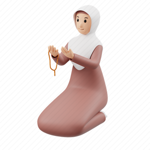 Muslim, women, dzikir, pray, hijab, islamic, ramadan 3D illustration - Download on Iconfinder