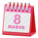calendar, 8 march, date, schedule, appointment, womens day, womans day, schedule icon, event 