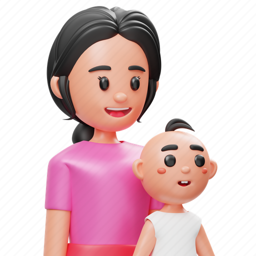 Mother, baby, children, family, super women, happiness, smile 3D illustration - Download on Iconfinder