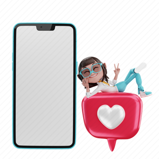 Lying, on, love, with, cellphone 3D illustration - Download on Iconfinder