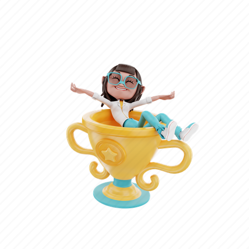 Sitting, on, the, trophy 3D illustration - Download on Iconfinder