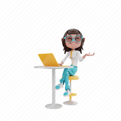 Sitting, with, laptop, at, table 3D illustration - Download on Iconfinder