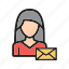 business, envelope, letter, office, paper, woman, work 