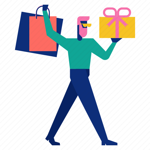 Gift, hipster, man, shopping, walk icon - Download on Iconfinder