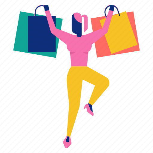 Bag, happy, jump, shopping, woman icon - Download on Iconfinder