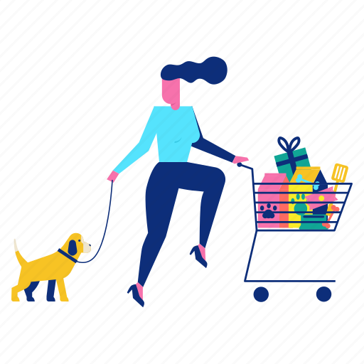 Cart, dog, pet, shopping, woman icon - Download on Iconfinder