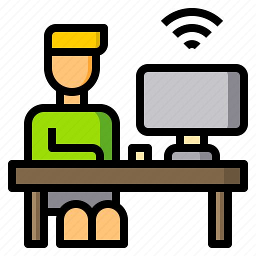Computer, desk, internet, man, wifi, working icon - Download on Iconfinder