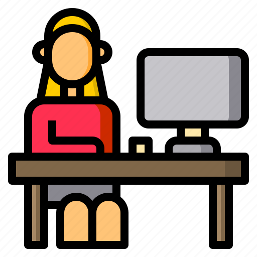 Computer, desk, home, woman, work, working icon - Download on Iconfinder