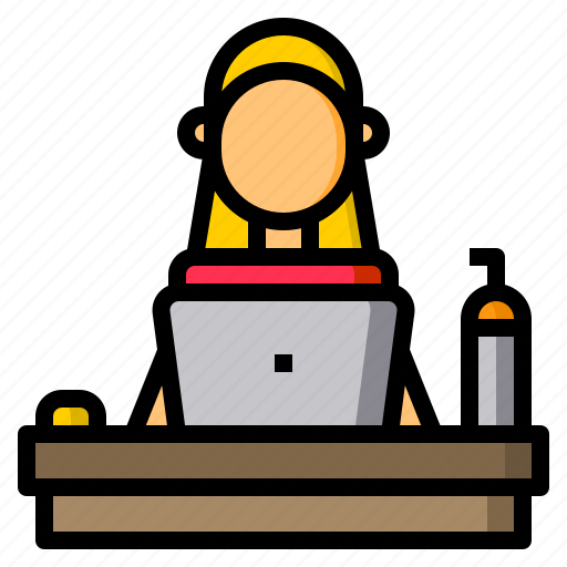Coffee, desk, ice, laptop, woman, work icon - Download on Iconfinder