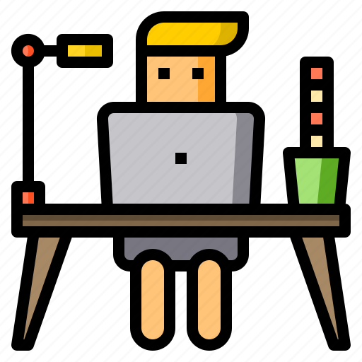 Desk, lamp, laptop, online, working icon - Download on Iconfinder
