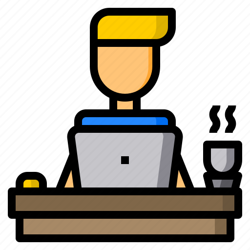 Coffee, desk, laptop, man, working icon - Download on Iconfinder