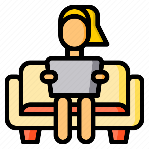 Laptop, sit, sofa, woman, working icon - Download on Iconfinder
