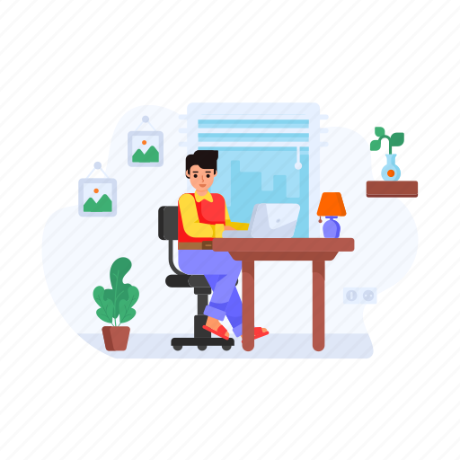 House office, home office, workplace, office employee, online working illustration - Download on Iconfinder