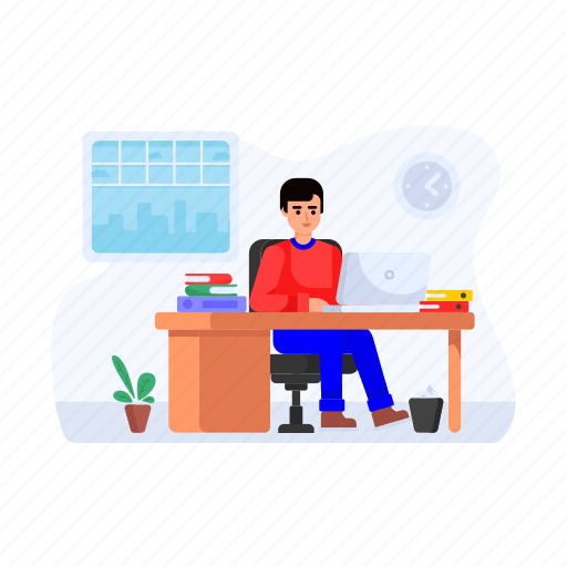 Office, employee, home office, office job, remote job illustration - Download on Iconfinder