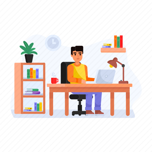 Office job, workplace, workspace, online work, working desk illustration - Download on Iconfinder