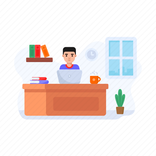 Boss, virtual office, employee, workplace, online work illustration - Download on Iconfinder