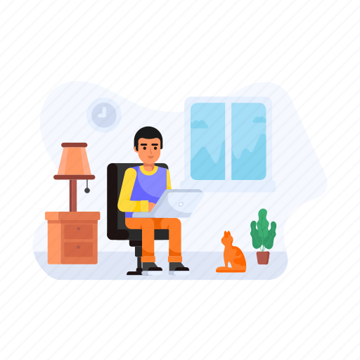 Remote working, work from home, office, employee, laptop illustration - Download on Iconfinder