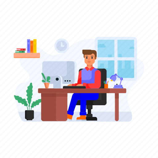 Working table, working desk, office, employee, workspace illustration - Download on Iconfinder