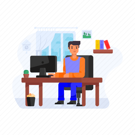 Workplace, workspace, employee table, work from home, office employee illustration - Download on Iconfinder