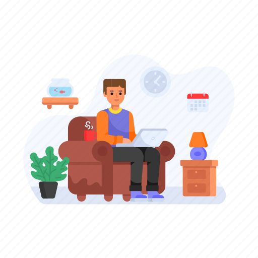 Work from home, online working, remote working, laptop, online employee illustration - Download on Iconfinder