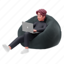 work, beanbag, office, laptop, working, computer, device 